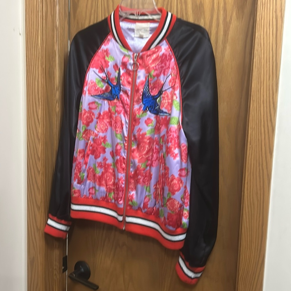 Satin pattern and embroidered jacket medium